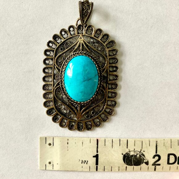 NWT Mediterranean Turquoise Silver Filigree Pendant - Picture 2 of 4